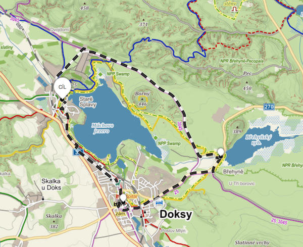 Mapka cyklotrasy kolem Máchova jezera